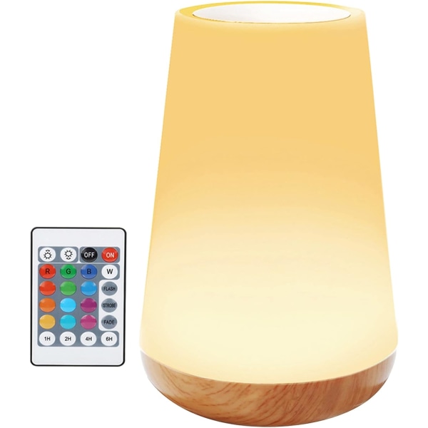 LED Nattlys Touch Lampe Bordlampe Soverom Oppladbar Dimbar med fjernkontroll og tidsfunksjon Varmt hvitt lys + RGB fargeendring