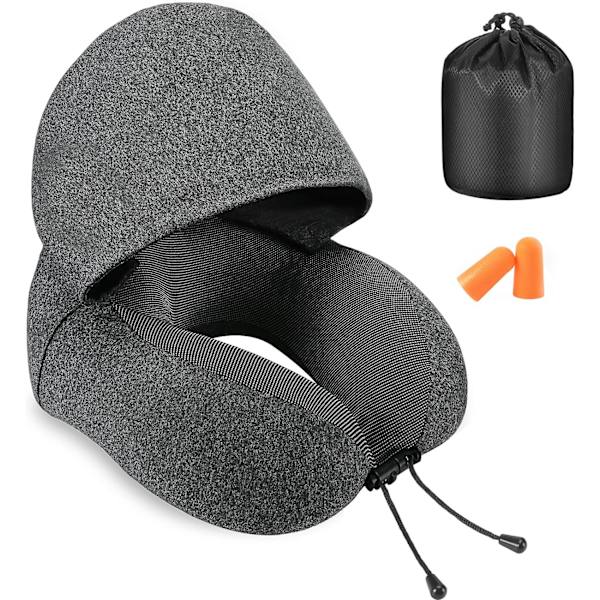 Reisepute for nakke minneskum, hette reise nakkepute for voksne, komfortabel nakkepute for reise med hettegenser Snowflake black