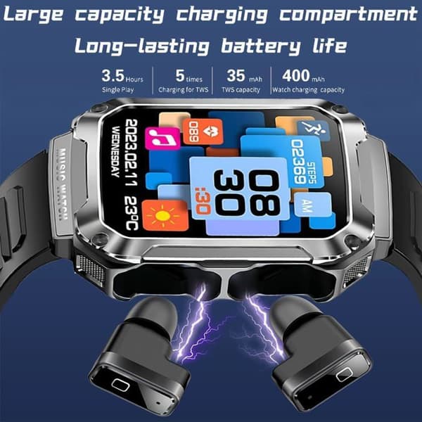 HIPIPOOO 1,96\" smartklokke med innebygde Bluetooth-hodetelefoner, SpO2, GPS, vanntett