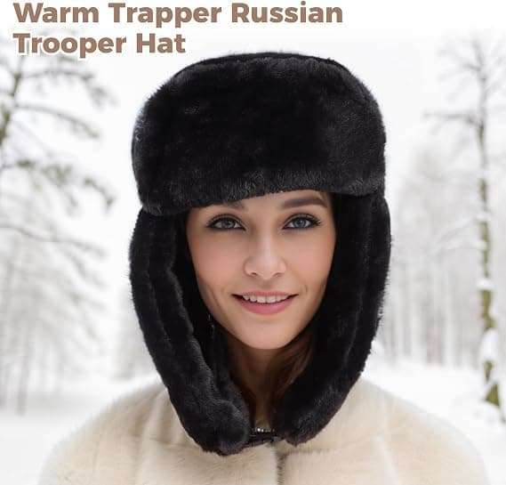 Behagelig vinterhat i ruskind til mænd og kvinder, trapperhat med øreklapper, vindtæt russisk Ushanka-hat, skihue til udendørs brug. Sort Black