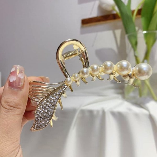 Hårklämma, 3 st metallhårklämma sjöjungfruhårklämma pärlhårkäftklämma håraccessoarer(8cm)