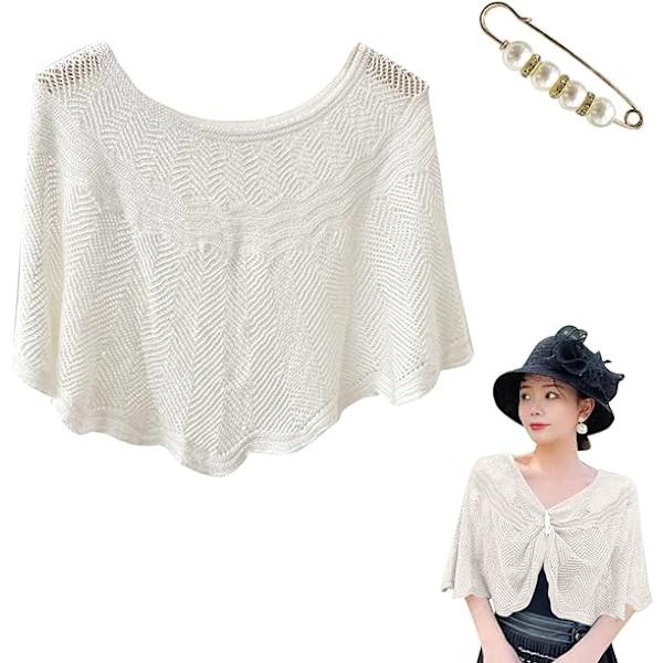 2PCS Sjal Wraps för kvinnor med ärmar  För kvinnor Casual Open Knit Top Lace Sommar Lätt Solid Sun Proof Sjal