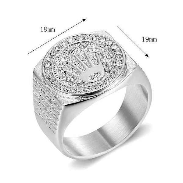 Ringar för män Hip Hop Silver Kungakrona Krossat Hjärta Fingerring 12