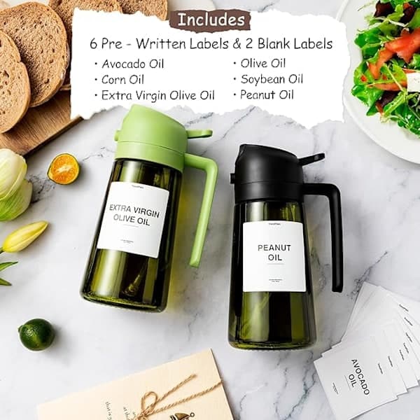 2-i-1 – 470 ml Sprayflaske til Olie og Eddike, Perfekt til Madlavning, Airfryer & Salat sort