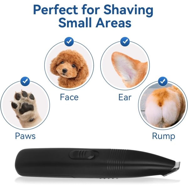 Hundeklipper, hundetrimmer til trimning af støjsvag elektrisk hundehårstrimmer, ledningsfri barbermaskine til katte og små hunde til poter, ører og ansigt