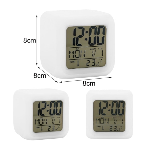 LED Vækkeur Sengebord 7 Farver Display Digital Ur Børnevækkeur med Snooze Funktion Nattelys Temperatur Tid Dato