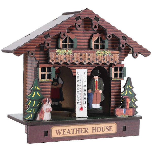Väderhus, Skogsväderhus med Man och Kvinna, Trä Chalet Barometer Termometer och Hygrometer Heminredning Vägg Hängande Ornament