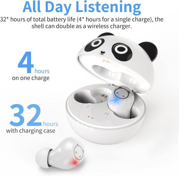 Panda trådlösa in-ear-hörlurar, Bluetooth, med dubbla mikrofoner, lätta, 36 timmars speltid, djup bas