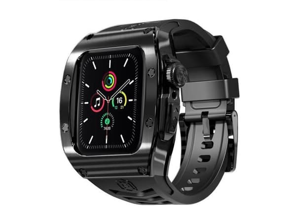 Mod Kit rustfritt stål-etui for Apple Watch 45mm/44mm, erstatningsrem for iWatch Series 4/5/6/7/8/9/SE/SE2