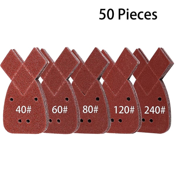 50 sandpapir trekantede slibeark, 4 huller, 40/60/80/120/240 tykkelse til slibemaskine poleret/sort rustfjernelse