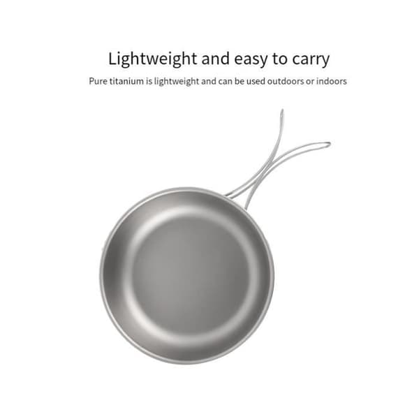 Titanium stekepanne for camping med lokk og sammenleggbart håndtak, turutstyr, 1200 ml