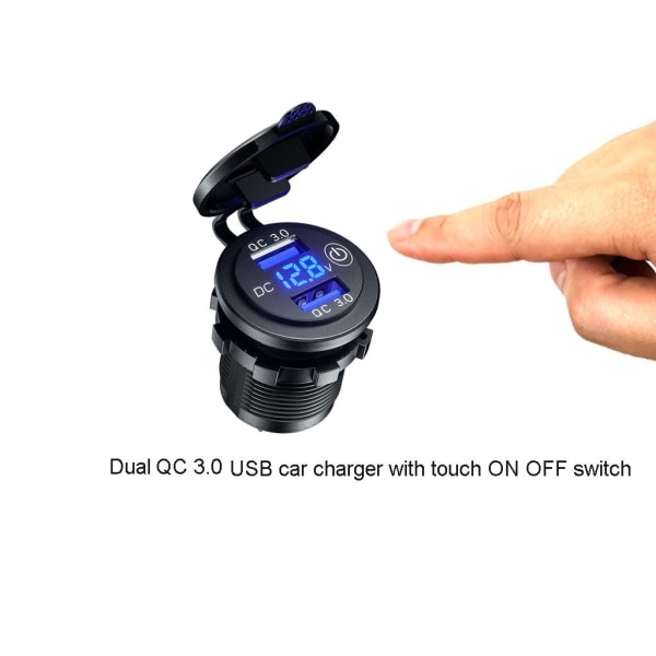 12V 24V Dual QC3.0 USB Billaderuttak Med For Touch Switch LED Voltmeter Strøm Strømadapter For Truck SUV Mar