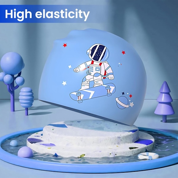 Badmössa Barn,Söt CartoonSilikonmössa,Kropp Bredare Design Anti-Skid inte Strangle Huvud Lämplig för Pojkar Flickor