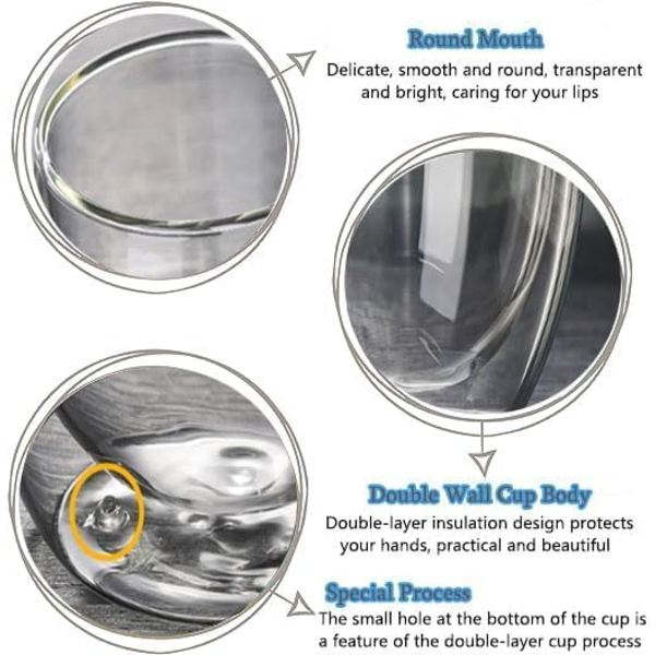 6 stk. Dobbeltveggede Kopper Glass Krus, Klart Dobbeltveggede Kaffe Kopper, Dobbeltveggede, Cappuccino, Latte og Isolerte (80ml)
