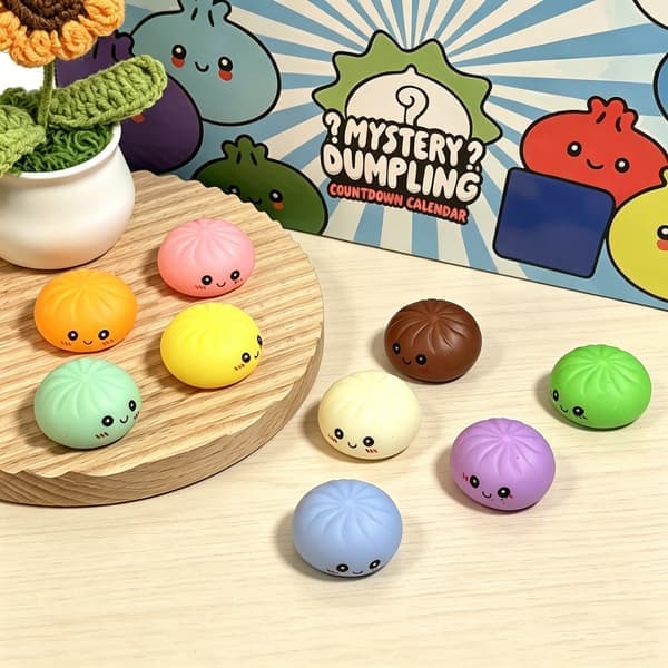 Adventskalender 2026, 24 overraskende dumplingkalender, Squishies-leker, stressavlastende leker