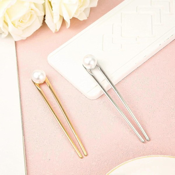 2 st Pärlhårnålar, Fransk U-formad Hårgaffel Elegant Chignon Hårknut Metall