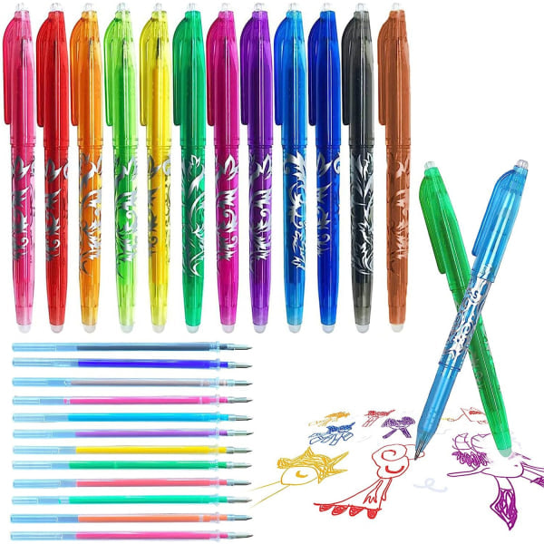 12 st Multi Easy to Erase Neutral Pen Kreativ Färg Radera Pen Student Temperaturkontroll Radera Pen Varmvatten Pen 12 st Färg 0,7 mm