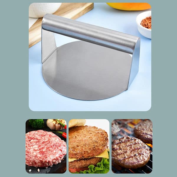 Smash Burger Press Rostfritt Stål, Köttpress, Cirkulär Silver
