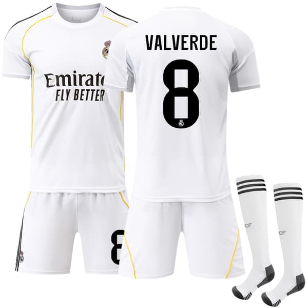 Real Madrid 2025/26 Hjemmefodboldtrøje til børn og voksne - Valverde #8[JUN] Nr. 8 No. 8 24