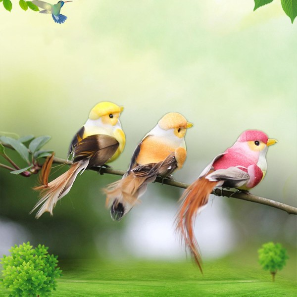 12st konstgjorda fåglar Mini Trädgårdsarbete Hantverk Vackra hållbara rekvisita Färgglada fjädrar Naturtrogna inredning Hemfest Fake