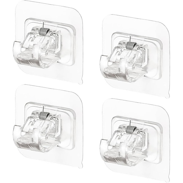 Itsekiinnittyvä verhotangon pidike, itsekiinnittyvät verhoklipsit, 4 kpl läpinäkyvää verhotangon pidikettä verhotangon pidikkeet verho Transparent 4 Pcs