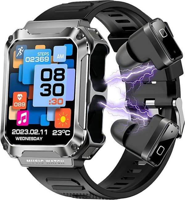 HIPIPOOO 1,96\" smartklokke med innebygde Bluetooth-hodetelefoner, SpO2, GPS, vanntett