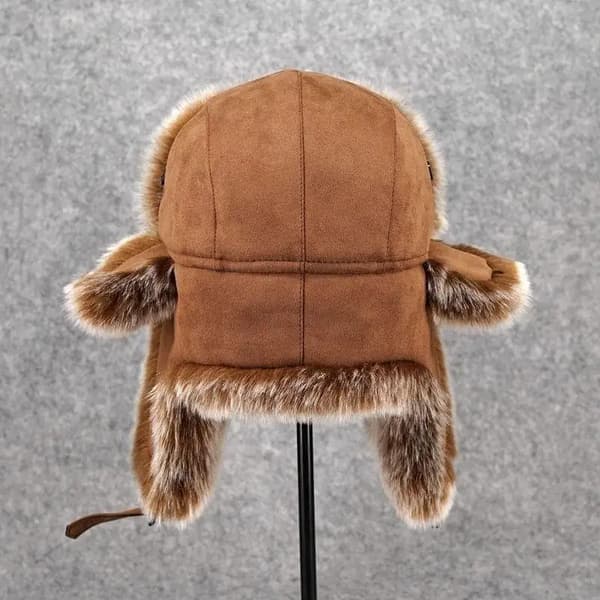 Vinterplysch pilotmössa, unisex, varm snöhatt med öronlappar brun