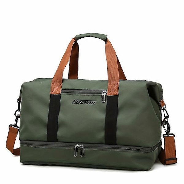 Romslig Reise- og Treningsbag med Skokammer, Tørr/Våt Separasjon, Justerbar Stropp  Ideell for Pendling og Ombordstigning Army Green