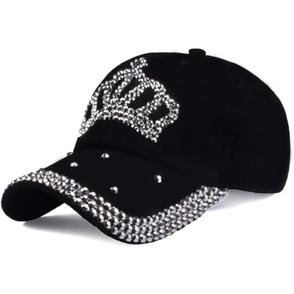 Bling Women Baseball Cap Flower Snapback Rhinestone Sun Hats Adjustable Denim Jeans Hat,Black