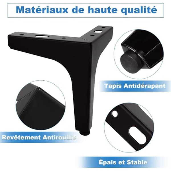 8 stk. sorte møbelben i metal, 10 cm sorte sofaben, moderne møbelben i metal til sofa, bord,