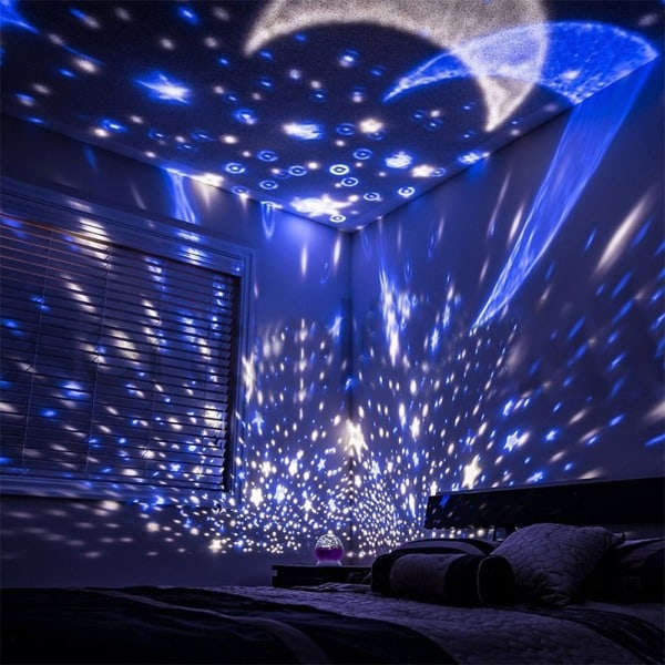 Projektorlamper Syv farger nattlampe Led romantisk stjernehimmel superlys bordlampe gave Blue Starry Sky