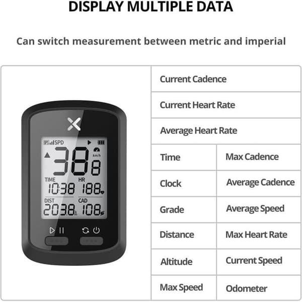Cykelcomputer, trådløs GPS, speedometer, vandtæt, Bluetooth, XOSS G+.