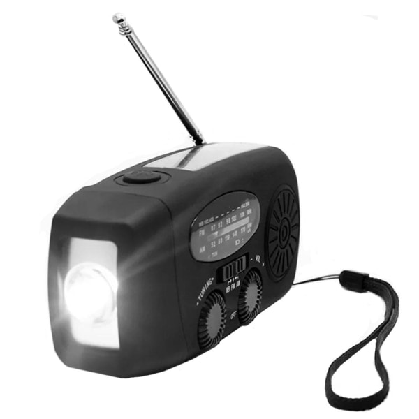 Kurveradio med mobiloplader Solpaneler Lommelygte Powerbank SOS 220 Sort Black