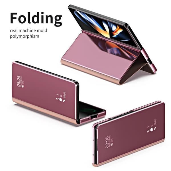 Etui - Galaxy Z Fold 4 - Støtsikkert - Speil - Smartstativ - Rosa