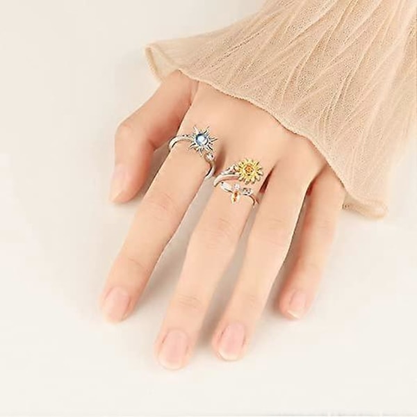 2 stk. Angst Ring til Kvinder Sterling Sølv Stemningsringe Butterfly Blomst Fidget Spinner Ring