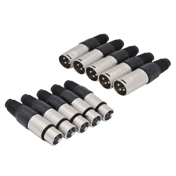 10 stk 3-pins XLR loddetype kontakt 5 hann + 5 hunn plugg kabel kontakt mikrofon lyduttak