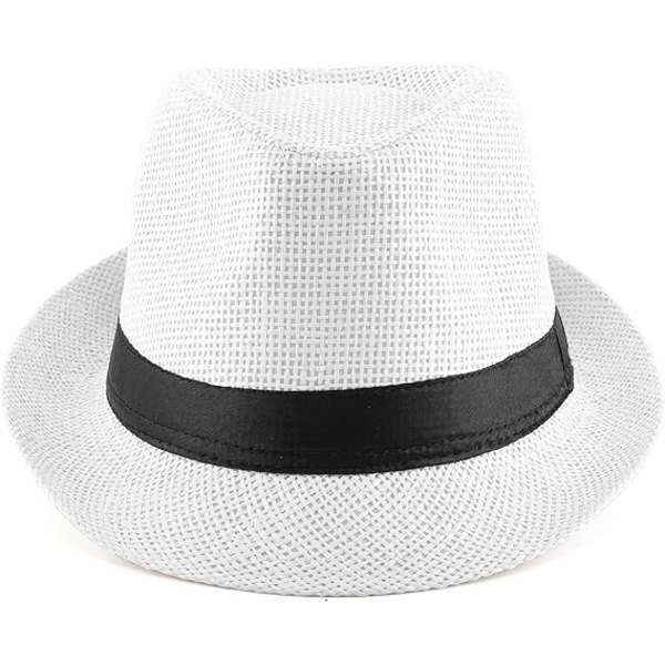 Unisex Fedora Hat Trilby Halmhatte Sommer Panama Strand Solhat White