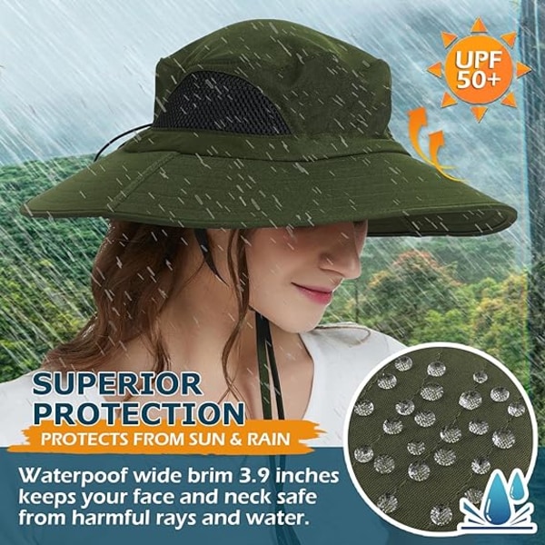 Unisex solhatt, mysig och bekväm, vattentät bredbrättad hinkhatt packbar Boonie hatt för fiske vandring trädgårdssafari strand Green