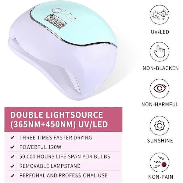 Bleu-Lampe UV neglegel, 120W UV LED Tørker Profesjonell Automatisk, 4 Timere 10/30 / 60 / 99s, 36 perler dobbel lyskilde, Negl
