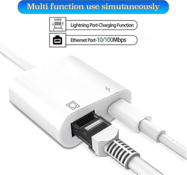 Glad-Lightning til Ethernet-adapter, 2-i-1 Ethernet LAN-nettverksadapter med ladeport