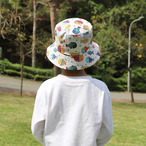 Sommar solhatt, strandhatt i ren bomull, unisex tecknad djur frukt panering Colorful fish Colorful fish
