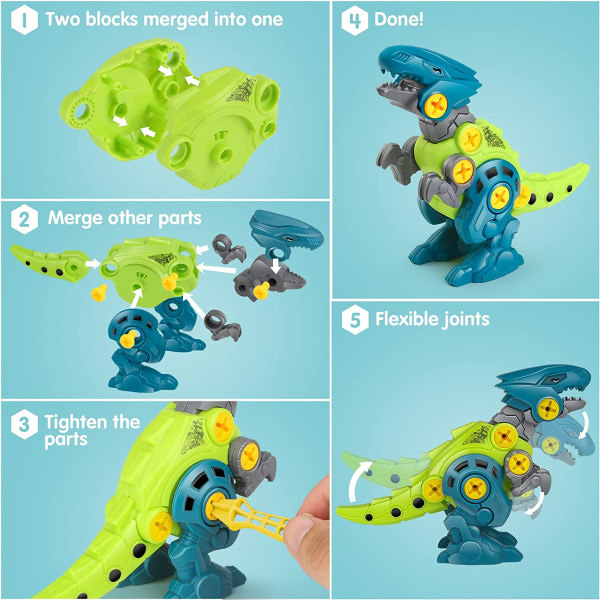 Adskil Dinosaur Legetøj til Børn med Opbevaringsboks Elektrisk Boremaskine DIY Kit Læringsrige STEM Gaver til Drenge Piger