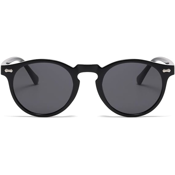 Retro pyöreät polarisoidut aurinkolasit miehille ja naisille, vintage polarisoidut aurinkolasit klassiset trendikkäät sävyt unisex UV-suoja Black/Grey
