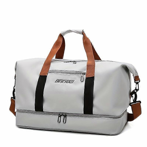 Romslig Reise- og Treningsbag med Skokammer, Tørr/Våt Separasjon, Justerbar Stropp  Ideell for Pendling og Ombordstigning Light Grey