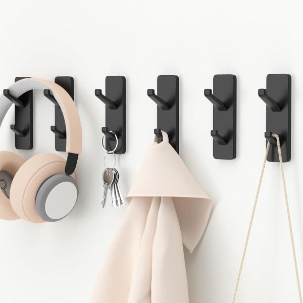 Klæbende kroge ekstra stærke, Heavy Duty Stick On Wall Door Hooks til ophængning, badeværelse håndklæde kroge, frakke kroge Black 6 Pack
