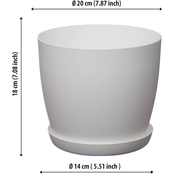 Vita trädgårdsprydnader vita krukor med fat – Blomkrukor utomhus med matt yta och växtbricka – Krukor med fat White 20cm*17.5cm*14cm