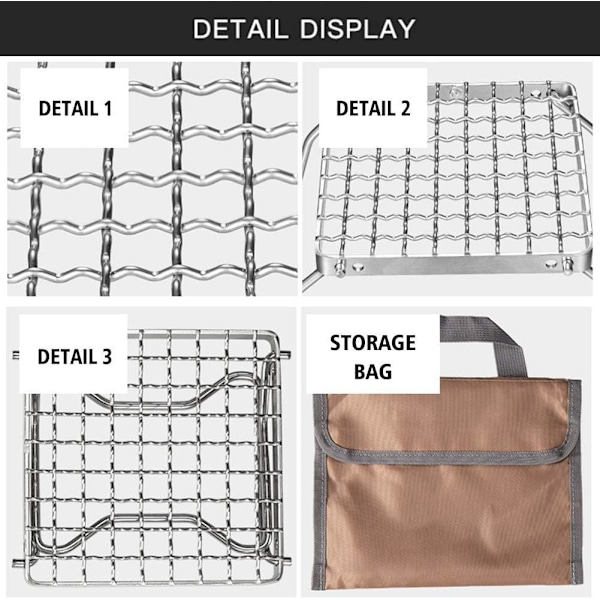 Sammenklappelig Bålgrill i Rustfrit Stål - Bærbar Campinggrill med Ben og Bæretaske