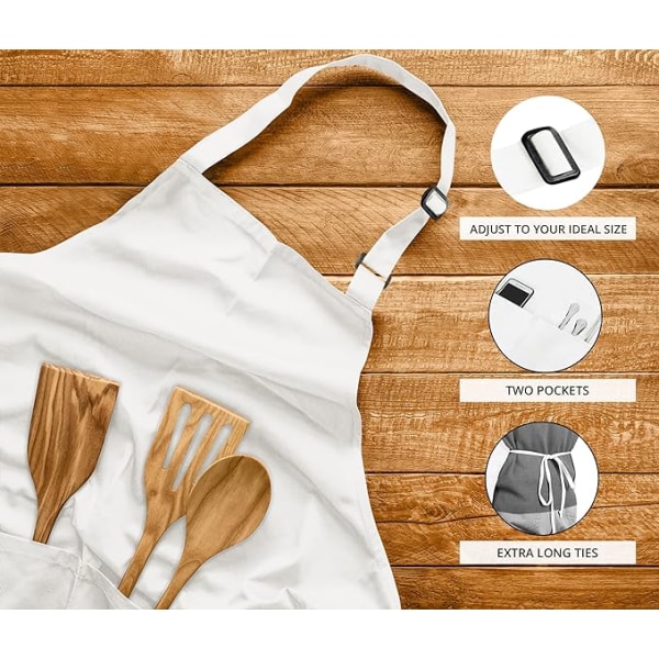 2-pak justerbar hagesmæk med 2 lommer vandafvisende madlavningskøkkenforklæde til mænd, kvinder White