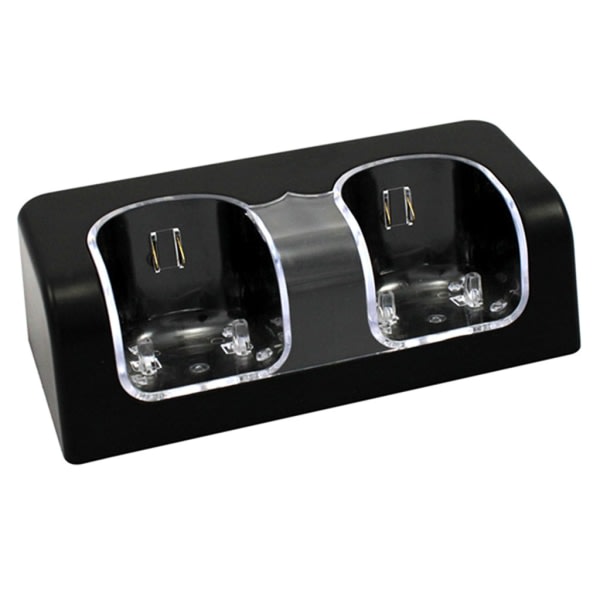 Laddningsstation Dubbel Laddare Dock för Wii Fjärrkontroll Gamepad Controller med LED-indikator Laddningskabel Svart