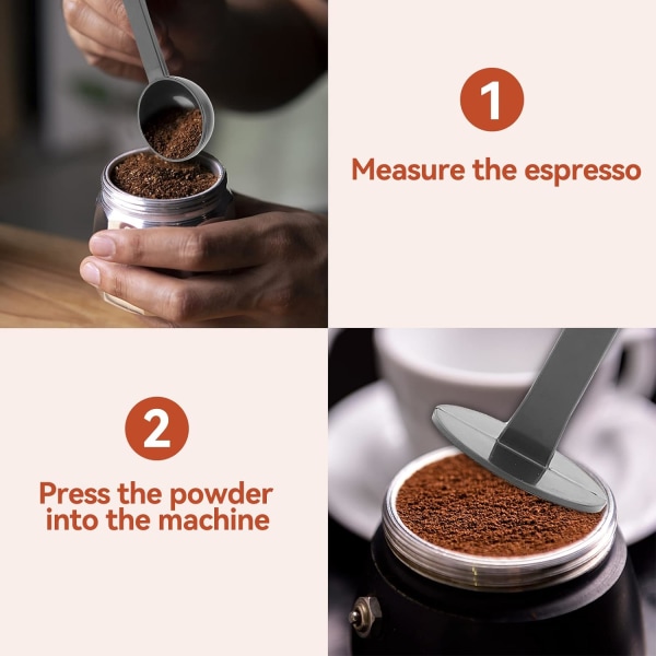 2-i-1 kaffeskje, gjenbrukbar måleskje med espressopresser 1,77 x 1,96 x 5,90 tommer